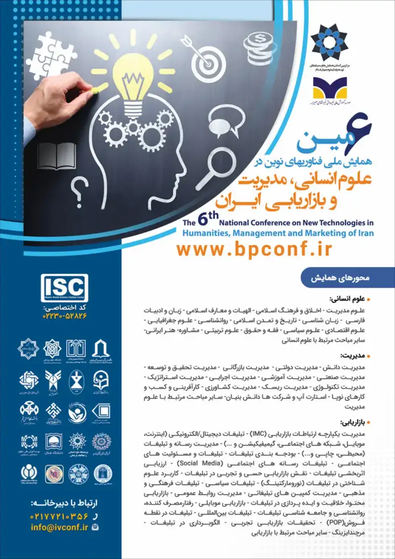 ششمین همایش ملی فناوریهای نوین در علوم انسانی، مدیریت و بازاریابی ایران